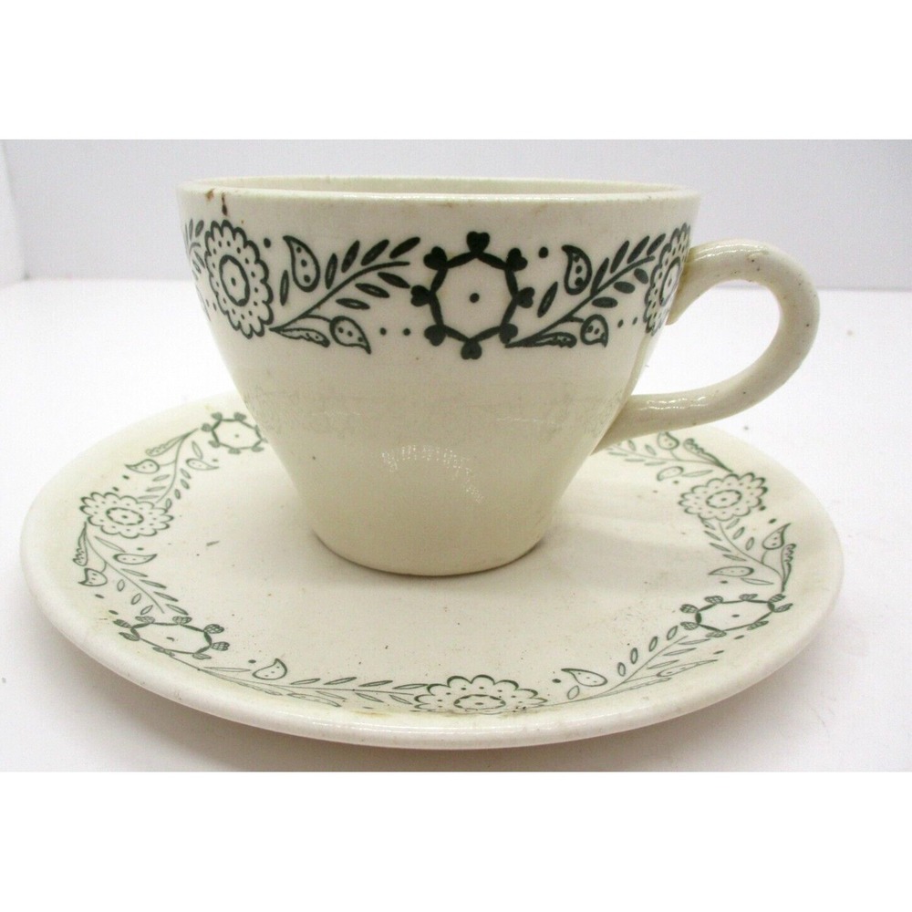Vintage Green Floral Cup and Saucer
